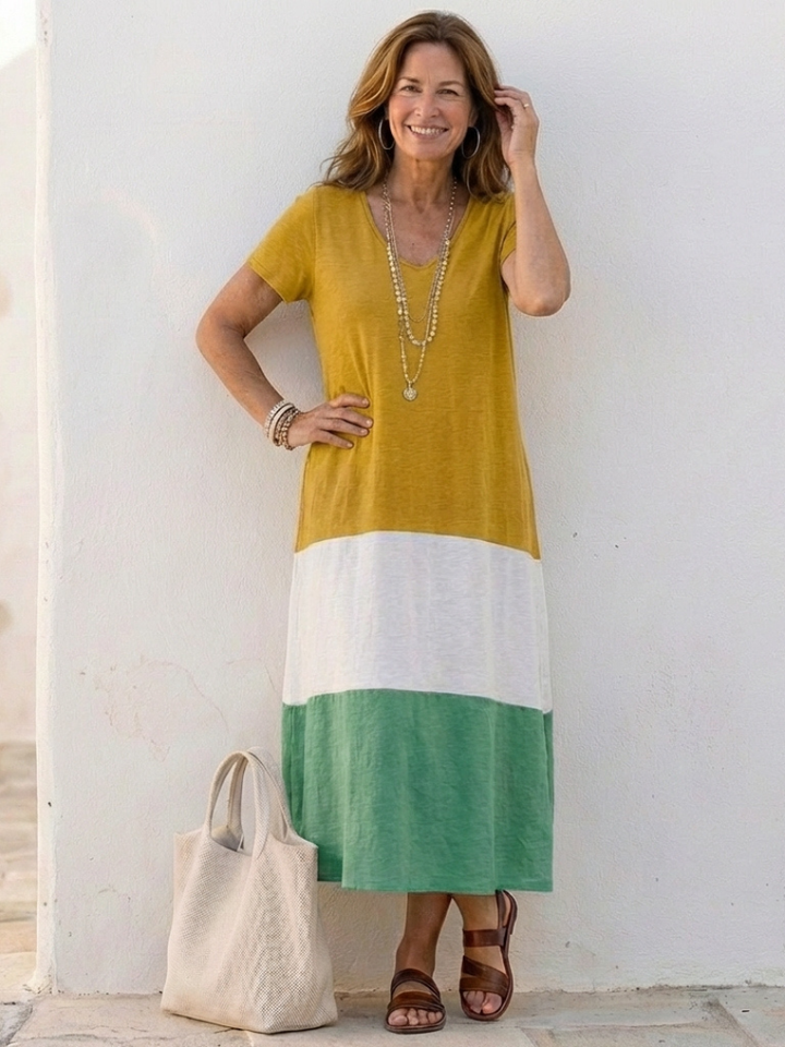 Thalia - Vestido Midi Bicolor de Verão