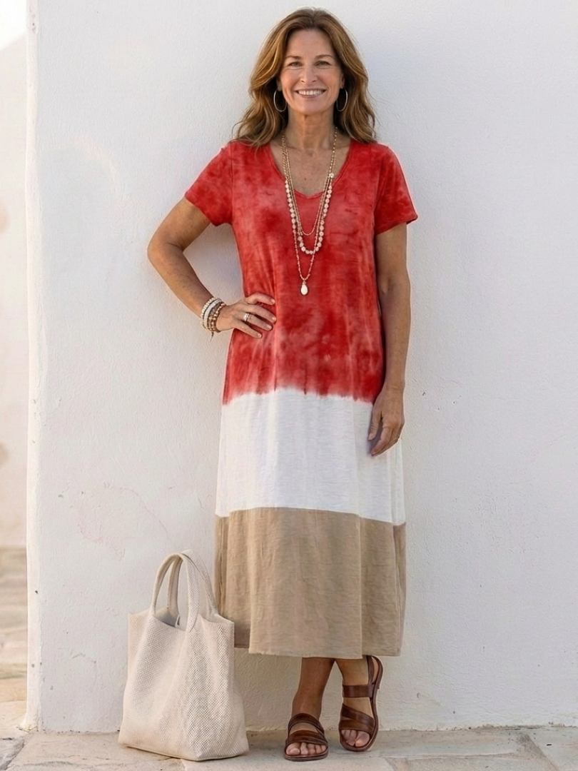 Thalia - Vestido Midi Bicolor de Verão
