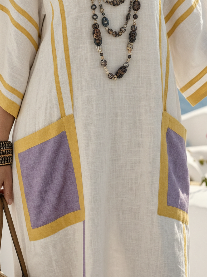 Zafira - Vestido Maxi Listrado com Bolsos