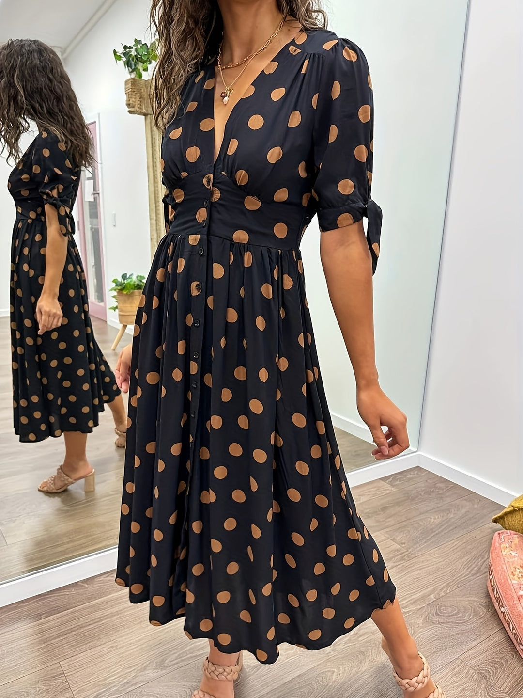 Nipa - Polka Dot V-Neck Dress