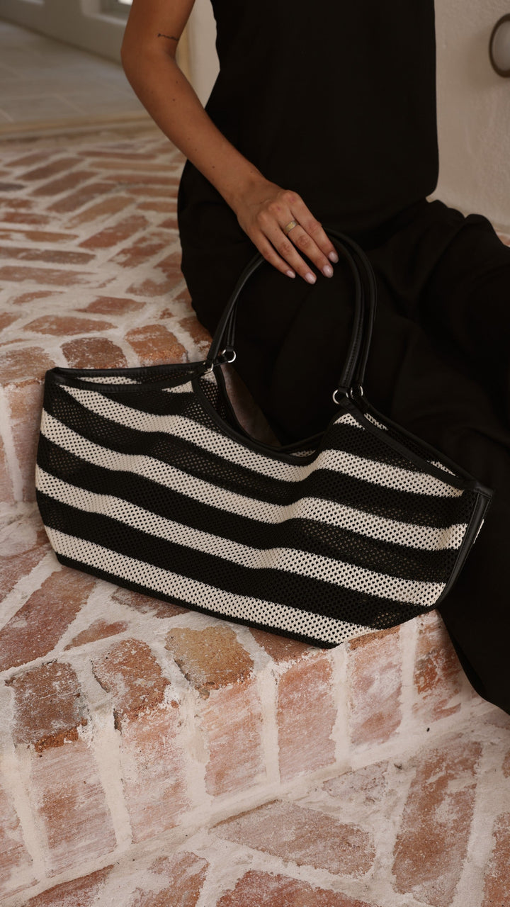 Woven Sport Tote - Black/Natural