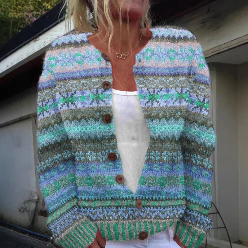 Amy | Art Print Buttoned Cardigan