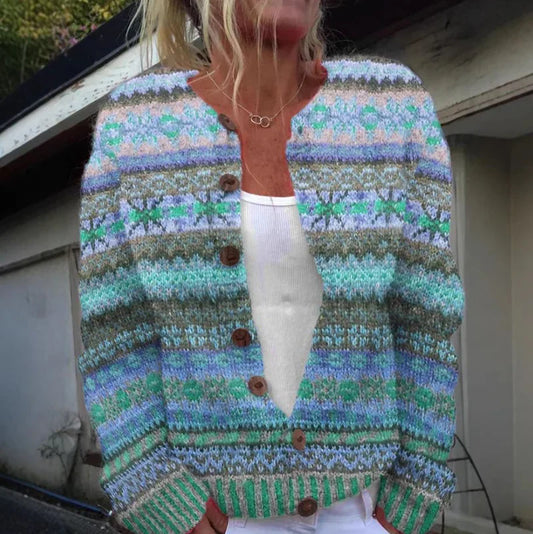 Amy | Art Print Buttoned Cardigan