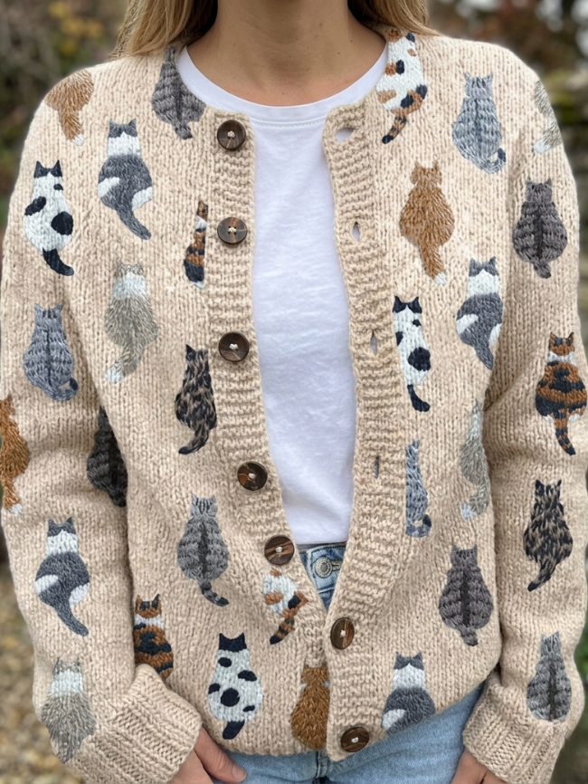 Felícia - Cardigan com Estampa de Gatos