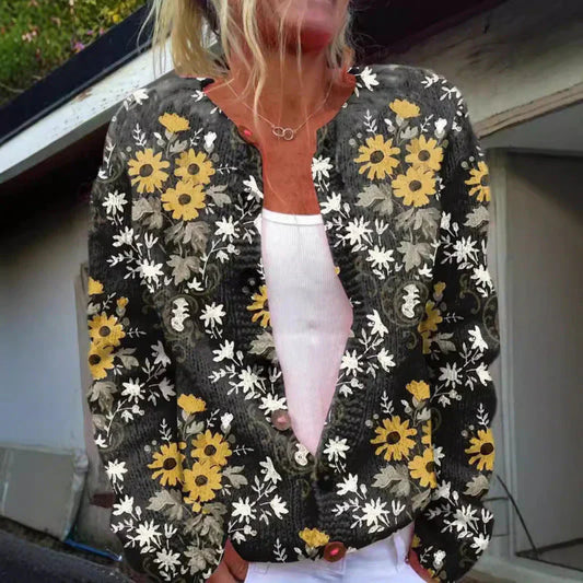Zoe | Art Print Buttoned Cardigan