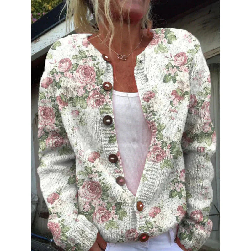Carole | Art Print Buttoned Cardigan